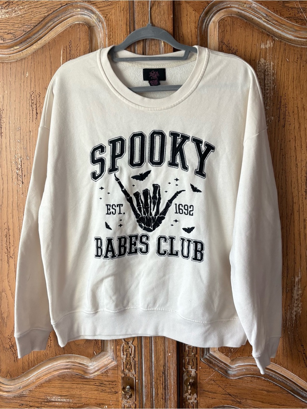 Halloween Spooky Babes Club Crewneck Sweatshirt - White with Black Graphic